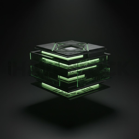 Dark Layered Card Stack Green Neon Glow 2025 – 8K Minimal Black UI Mockup