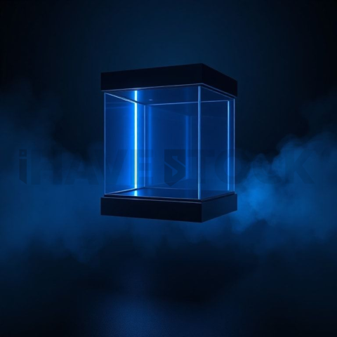 Floating Abstract UI Container Blue Electric Glow 2025 – 8K Minimal Black UI Mockup