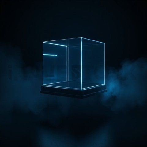 Floating Abstract UI Container Cyan Glow 2025 – 8K Minimal Black UI Mockup