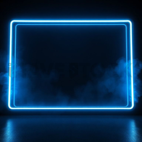 Glass Panel with Neon Frame Blue Electric Glow 2025 – 8K Minimal Black UI Mockup