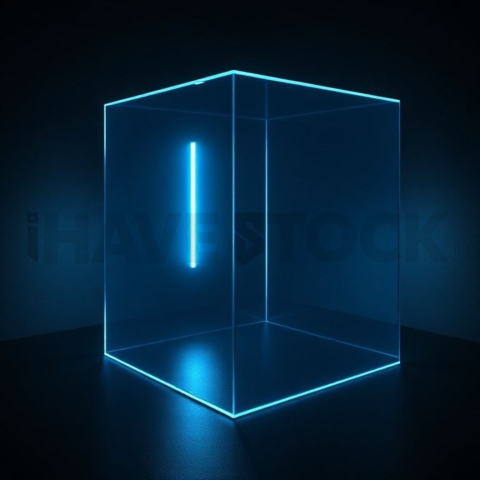 Minimalism Glassmorphism Cube Render Cyan Glow 2025 – 8K Minimal Black UI Mockup