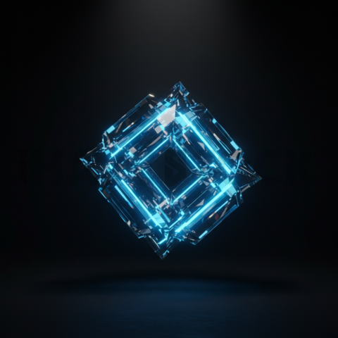 Neon Glow Polygonal Cube Blue Electric Glow 2025 – 8K Minimal Black UI Mockup
