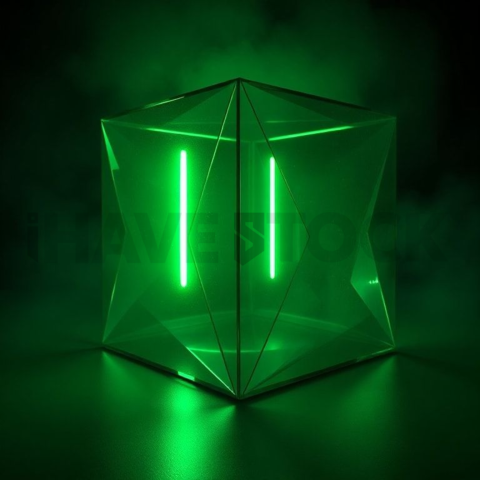 Neon Glow Polygonal Cube Green Neon Glow 2025 – 8K Minimal Black UI Mockup