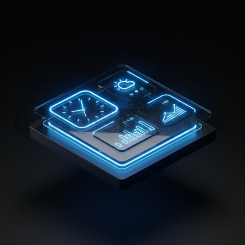 Premium Dark Mode Widget Blue Electric Glow 2025 – 8K Minimal Black UI Mockup