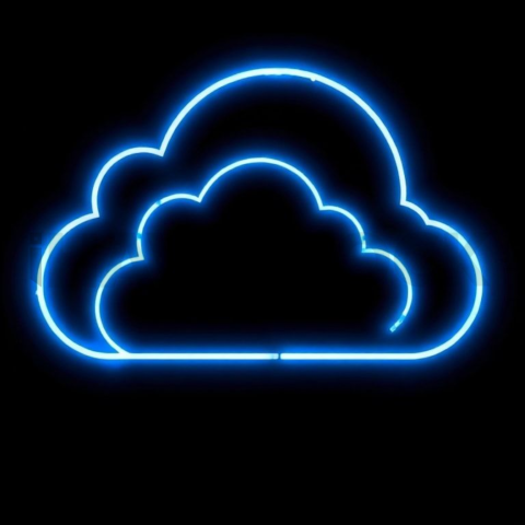 Cloud Sync Icon Blue Electric Ultra Intense Glow Dark Line Icon 2025 – 8K