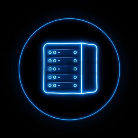Data Server Icon Blue Electric Medium Glow Dark Line Icon 2025 – 8K