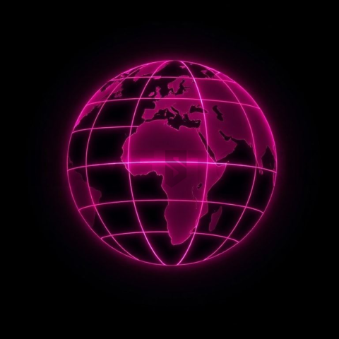Globe Connection Icon Magenta Ultra Intense Glow Dark Line Icon 2025 – 8K