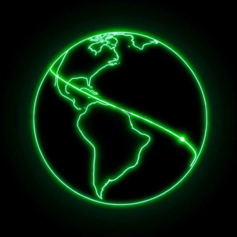 Globe Connection Icon Green Neon Ultra Intense Glow Dark Line Icon 2025 – 8K