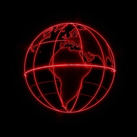 Globe Connection Icon Red Neon Subtle Glow Dark Line Icon 2025 – 8K