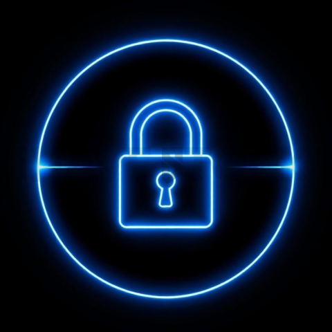 Lock Privacy Icon Blue Electric Ultra Intense Glow Dark Line Icon 2025 – 8K