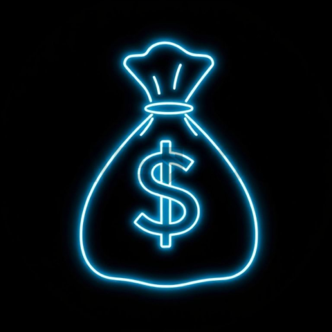 Money Bag Line Icon Cyan Ultra Intense Glow Dark Line Icon 2025 – 8K