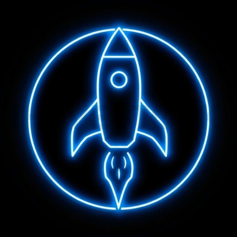 Rocket Line Icon Blue Electric Ultra Intense Glow Dark Line Icon 2025 – 8K