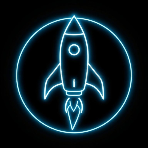 Rocket Line Icon Cyan Strong Glow Dark Line Icon 2025 – 8K