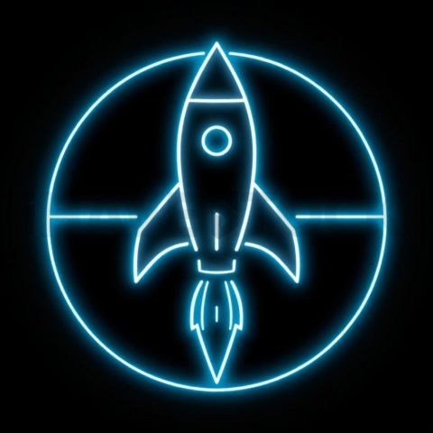 Rocket Line Icon Cyan Ultra Intense Glow Dark Line Icon 2025 – 8K