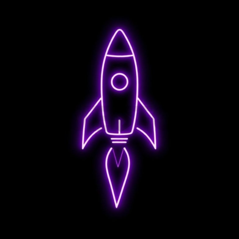 Rocket Line Icon Purple Strong Glow Dark Line Icon 2025 – 8K