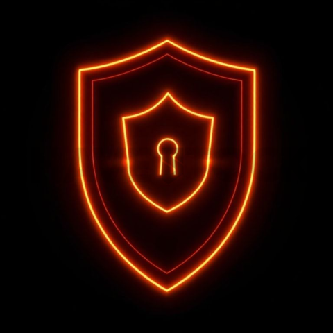 Shield Security Icon Amber Ultra Intense Glow Dark Line Icon 2025 – 8K