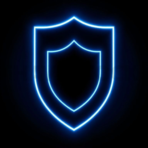 Shield Security Icon Blue Electric Strong Glow Dark Line Icon 2025 – 8K
