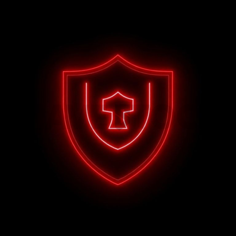 Shield Security Icon Red Neon Subtle Glow Dark Line Icon 2025 – 8K
