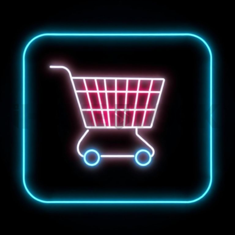 Shopping Cart Icon Cyan Subtle Glow Dark Line Icon 2025 – 8K