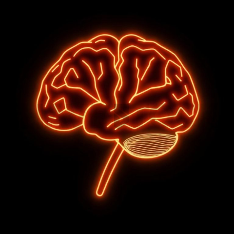 AI Brain Circuit Icon Amber Medium Glow Dark Line Icon 2025 – 8K