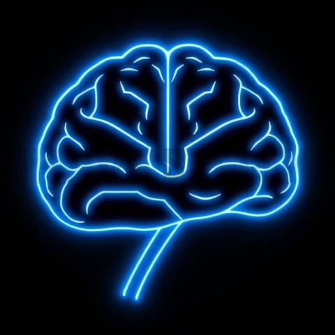 AI Brain Circuit Icon Blue Electric Ultra Intense Glow Dark Line Icon 2025 – 8K