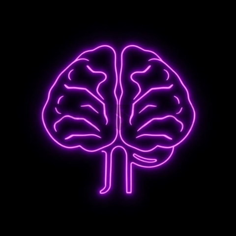 AI Brain Circuit Icon Purple Medium Glow Dark Line Icon 2025 – 8K