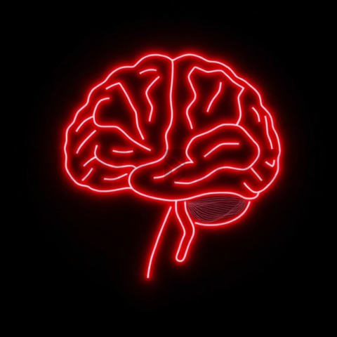 AI Brain Circuit Icon Red Neon Strong Glow Dark Line Icon 2025 – 8K