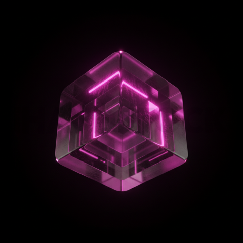 Minimalism Glassmorphism Cube Render Magenta Glow 2025 – 8K Minimal Black UI Mockup
