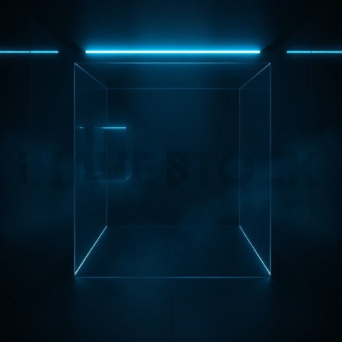 Minimalism Glassmorphism Cube Render Cyan Glow 2025 – 8K Minimal Black UI Mockup