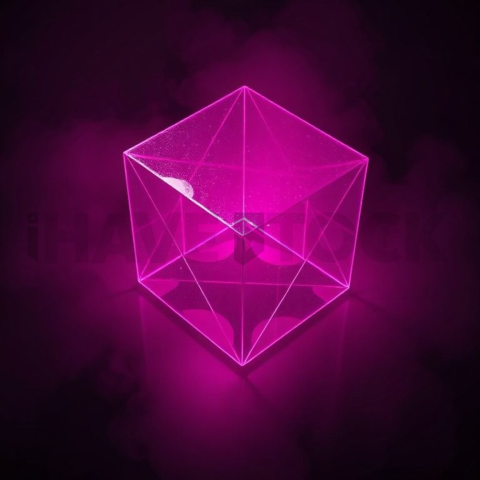 Neon Glow Polygonal Cube Magenta Glow 2025 – 8K Minimal Black UI Mockup