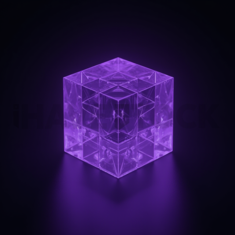 Neon Glow Polygonal Cube Purple Glow 2025 – 8K Minimal Black UI Mockup