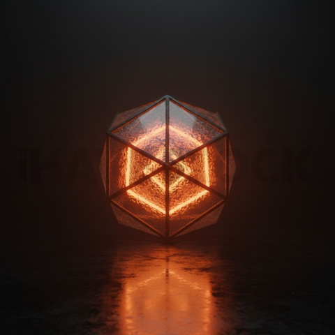 Neon Glow Polygonal Cube Orange Fire Glow 2025 – 8K Minimal Black UI Mockup