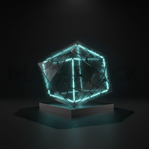 Neon Glow Polygonal Cube Cyan Glow 2025 – 8K Minimal Black UI Mockup