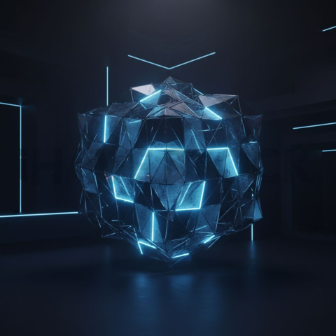 Neon Glow Polygonal Cube Blue Electric Glow 2025 – 8K Minimal Black UI Mockup
