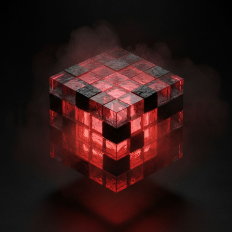 Neon Glow Polygonal Cube Red Glow 2025 – 8K Minimal Black UI Mockup