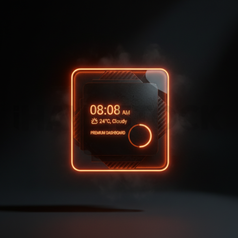 Premium Dark Mode Widget Orange Fire Glow 2025 – 8K Minimal Black UI Mockup