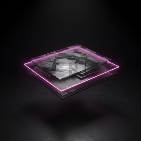 Abstract Floating UI Plate Magenta Glow 2025 – 8K Minimal Black UI Mockup