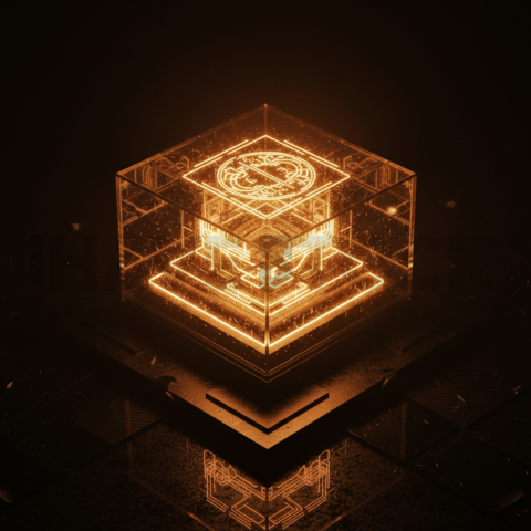 AI Core Holographic Element Amber Glow 2025 – 8K Minimal Black UI Mockup