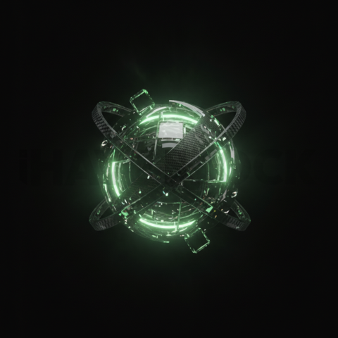 AI Core Holographic Element Green Neon Glow 2025 – 8K Minimal Black UI Mockup