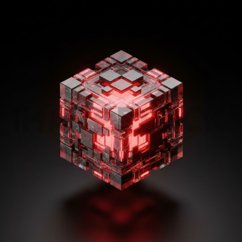 AI Core Holographic Element Red Glow 2025 – 8K Minimal Black UI Mockup
