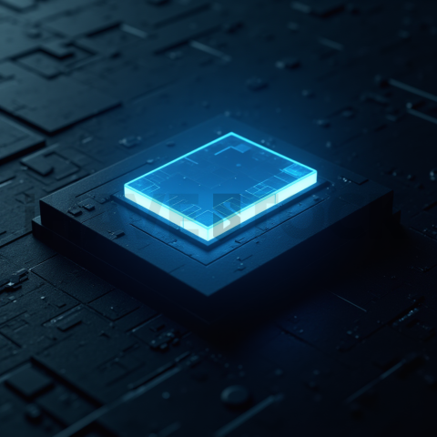 Cyberpunk Terminal Interface Block Blue Electric Glow 2025 – 8K Minimal Black UI Mockup