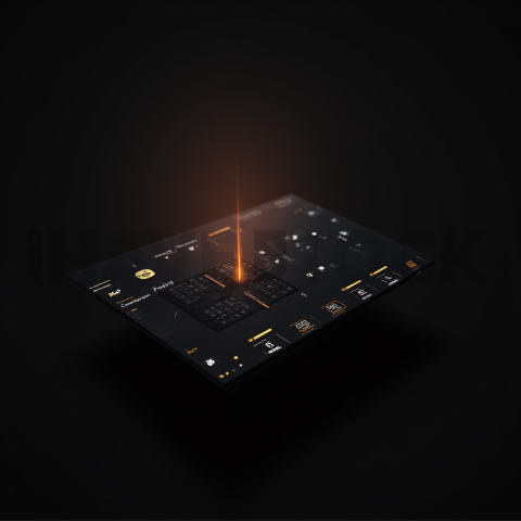 Dark Floating Dashboard Widget Amber Glow 2025 – 8K Minimal Black UI Mockup