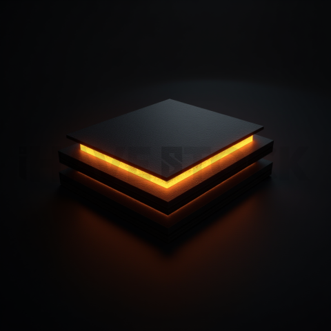 Dark Layered Card Stack Amber Glow 2025 – 8K Minimal Black UI Mockup