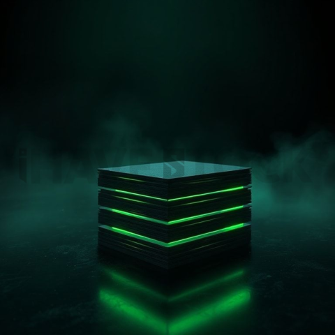 Dark Layered Card Stack Green Neon Glow 2025 – 8K Minimal Black UI Mockup