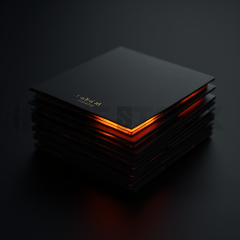 Dark Layered Card Stack Orange Fire Glow 2025 – 8K Minimal Black UI Mockup