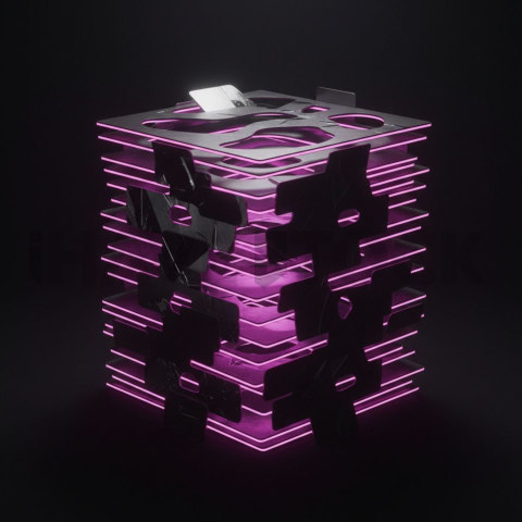 Dark Layered Card Stack Magenta Glow 2025 – 8K Minimal Black UI Mockup