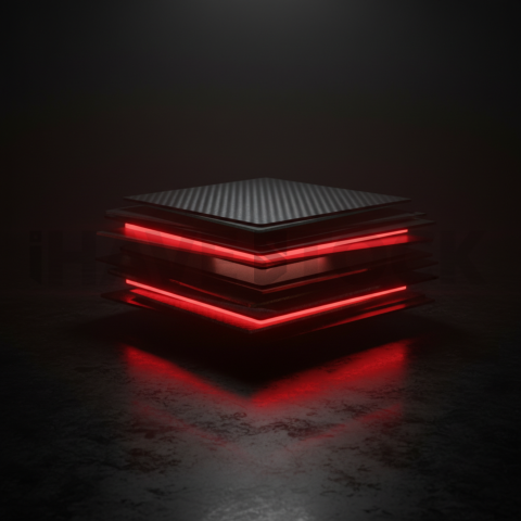Dark Layered Card Stack Red Glow 2025 – 8K Minimal Black UI Mockup