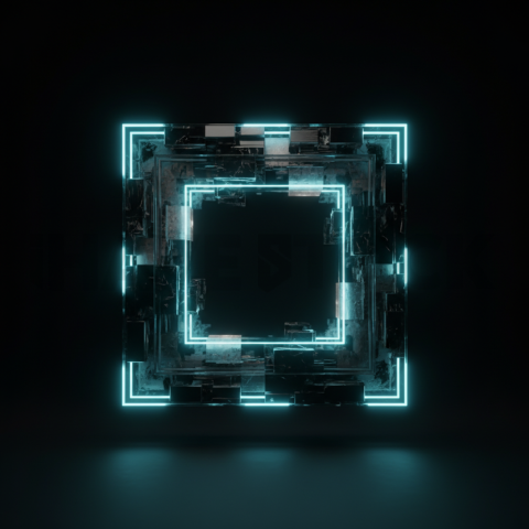 Floating Abstract UI Container Cyan Glow 2025 – 8K Minimal Black UI Mockup