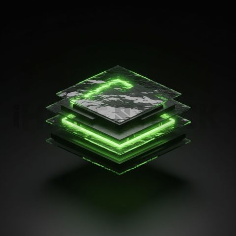 Floating Abstract UI Container Green Neon Glow 2025 – 8K Minimal Black UI Mockup