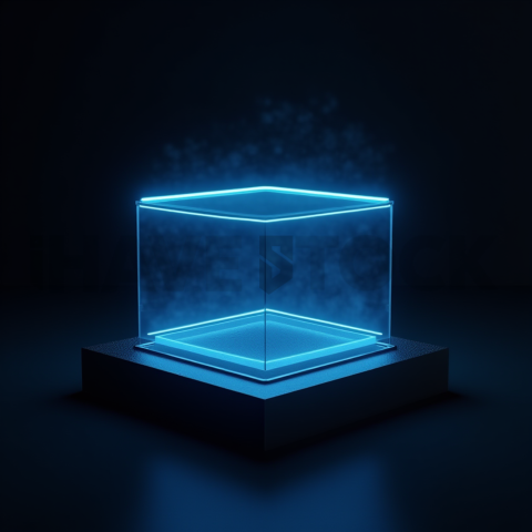 Floating Abstract UI Container Blue Electric Glow 2025 – 8K Minimal Black UI Mockup